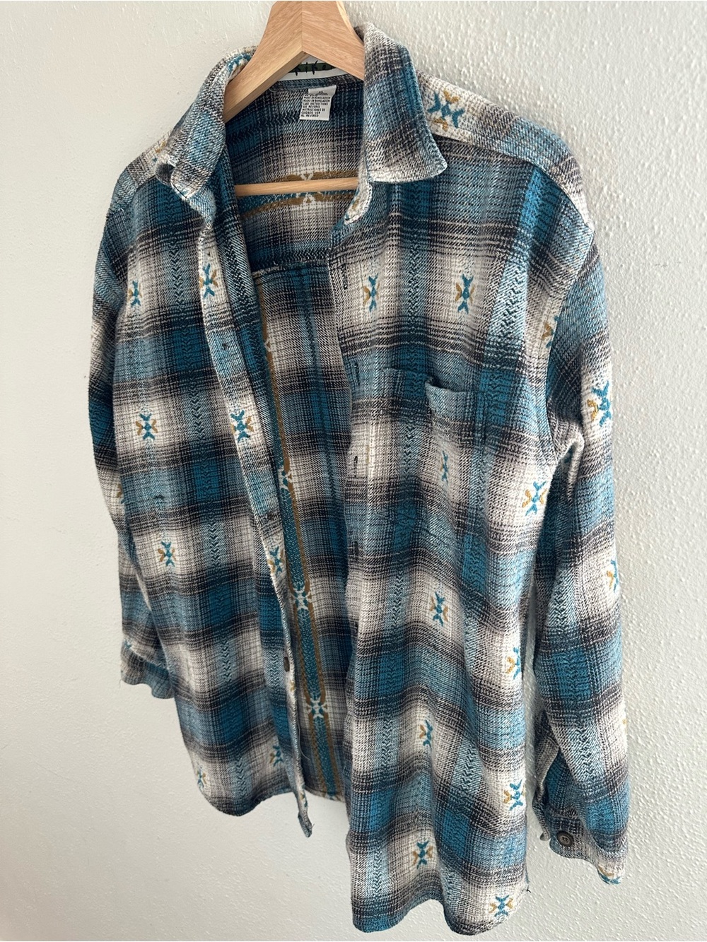 Vintage 80s 90s Kikomo Southwestern Geometric Motif Plaid Long Sleeve Shirt